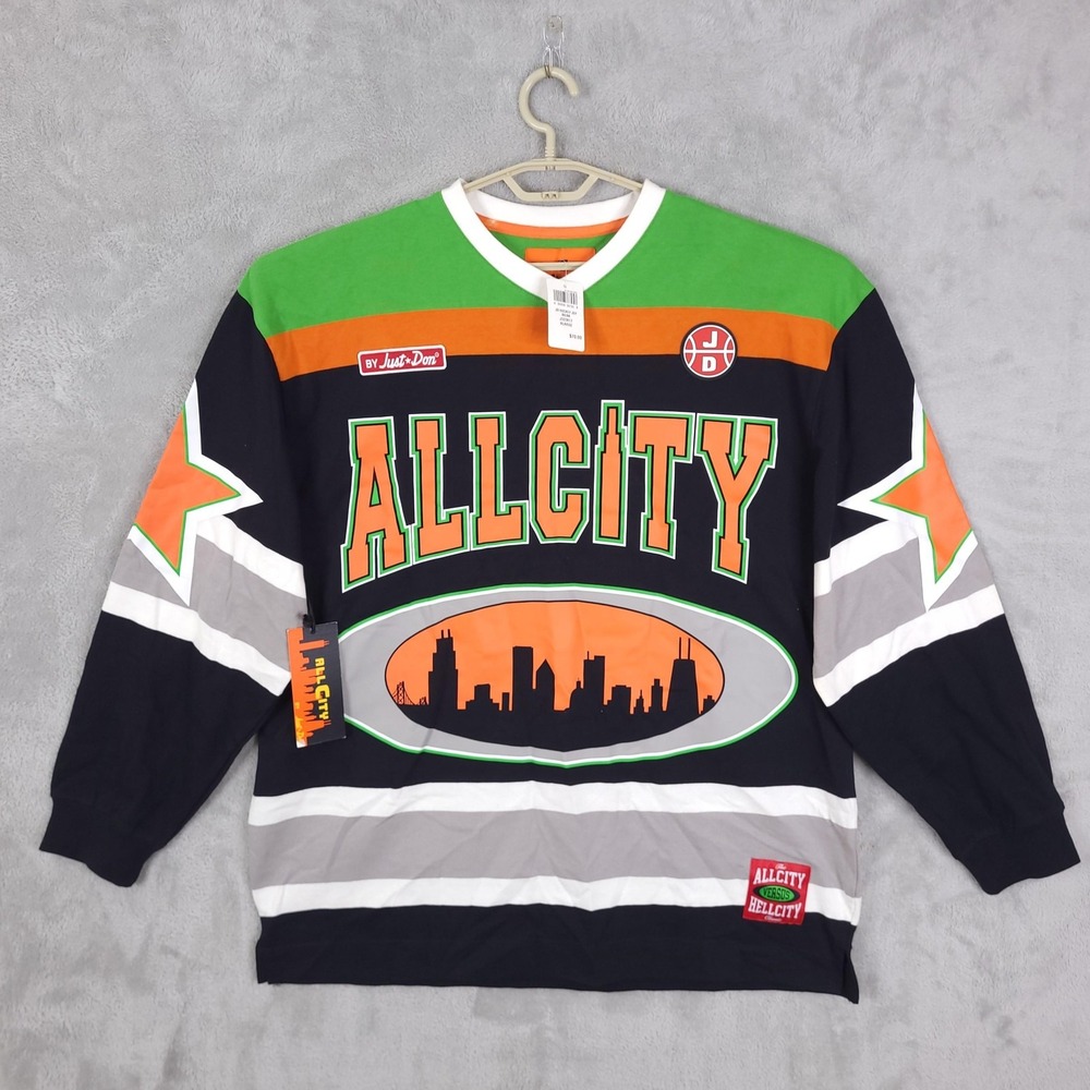 All City by Just Don Hockey Jersey Mens XL Black Green Orange 22 Graphic